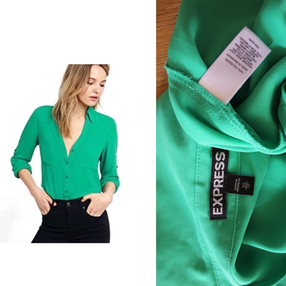Express Button Down Dressy Green Top XS Preowned